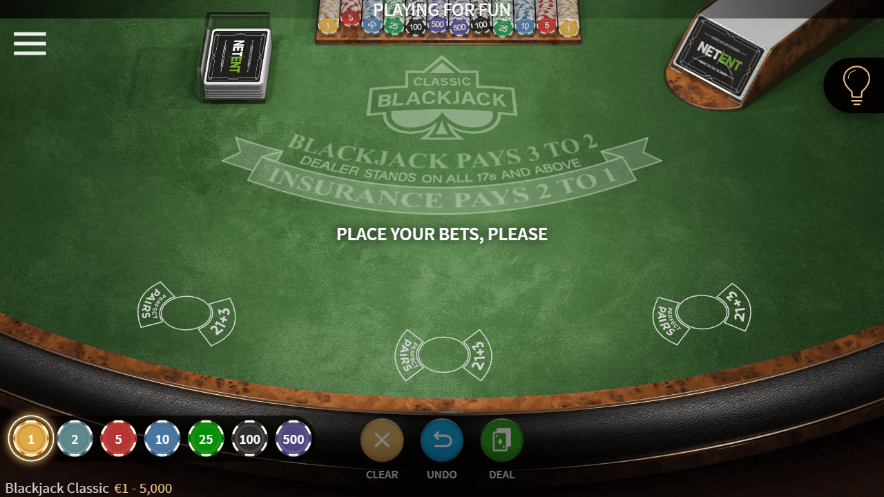 screenshot van NetEnt blackjack