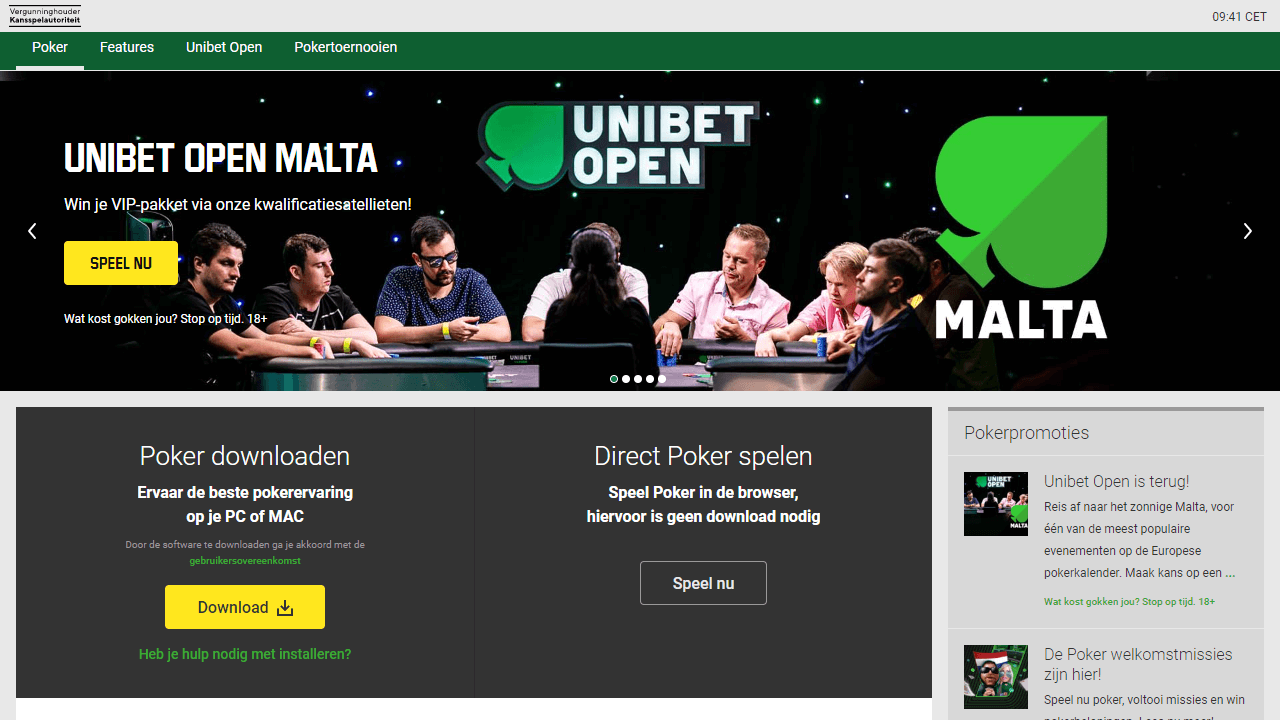 Een screenshot van de Unibet poker pagina