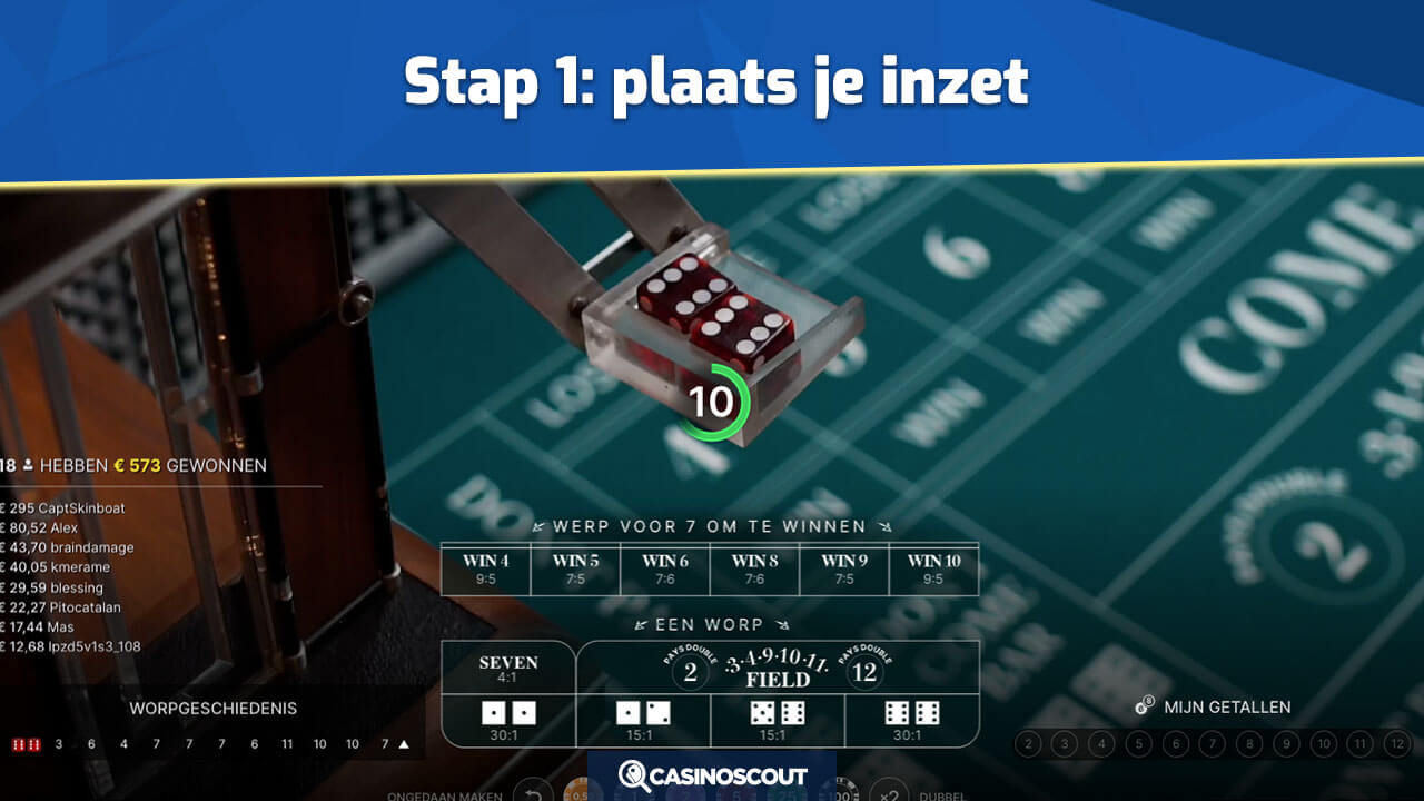 Inzet plaatsen bij Craps