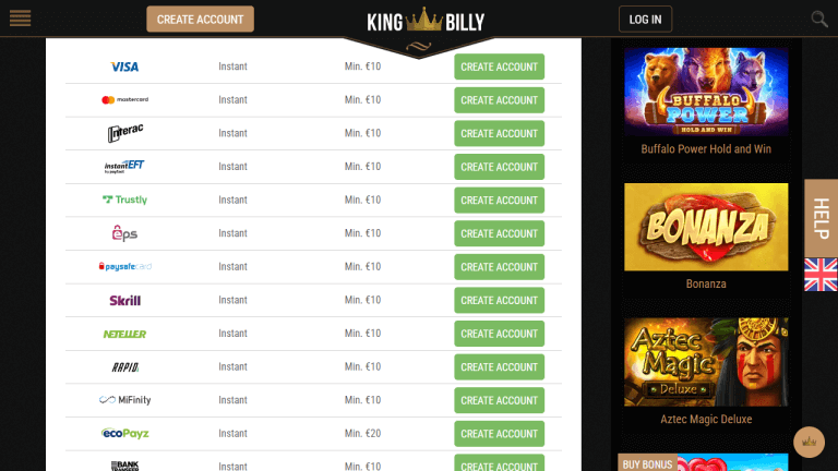 King Billy Casino Screenshot 2