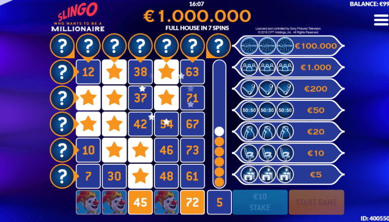 Slingo Who Wants to be a Millionaire spelen