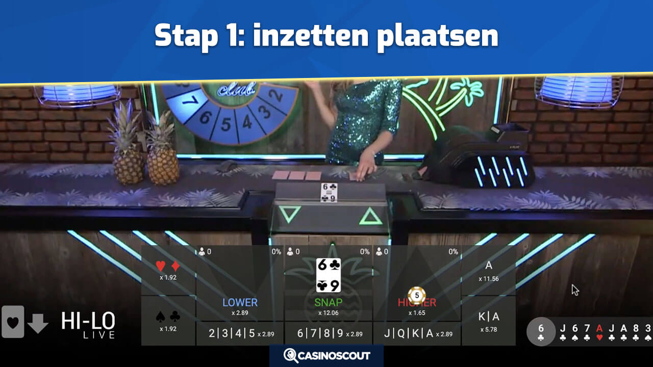 Inzetten plaatsen bij Live Hi-Lo