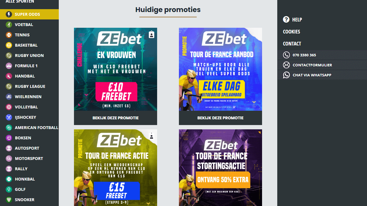 Een screenshot van de bonus pagina van ZEbet