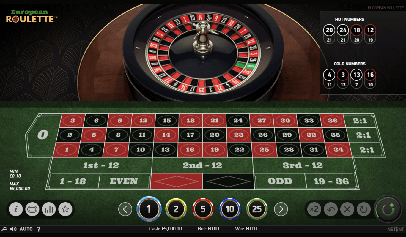 screenshot van Europees roulette