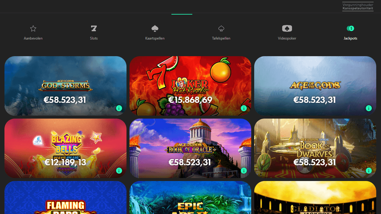 Een screenshot van de jackpot gokkastensectie van Bet365