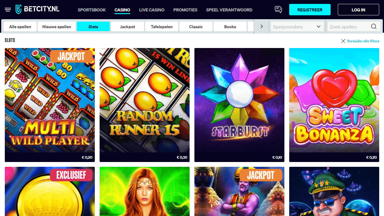 Een schermafbeelding van de gokkasten sectie van BetCity Casino
