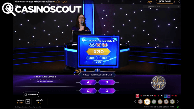 Who Wants to be a Millionaire Live Roulette Bonus
