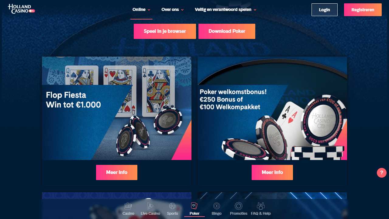 Een screenshot van de poker sectie van Holland Casino