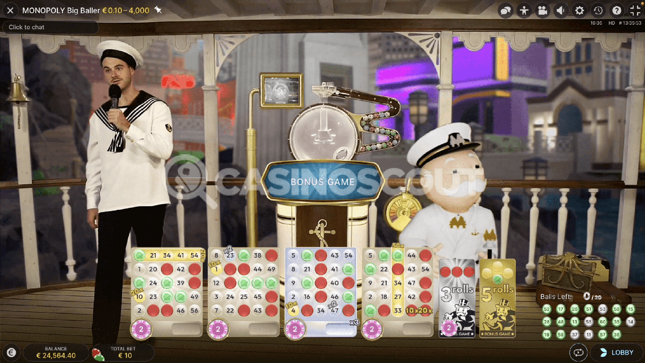 Screenshot of the Monopoly Big Baller bonus gaming starting