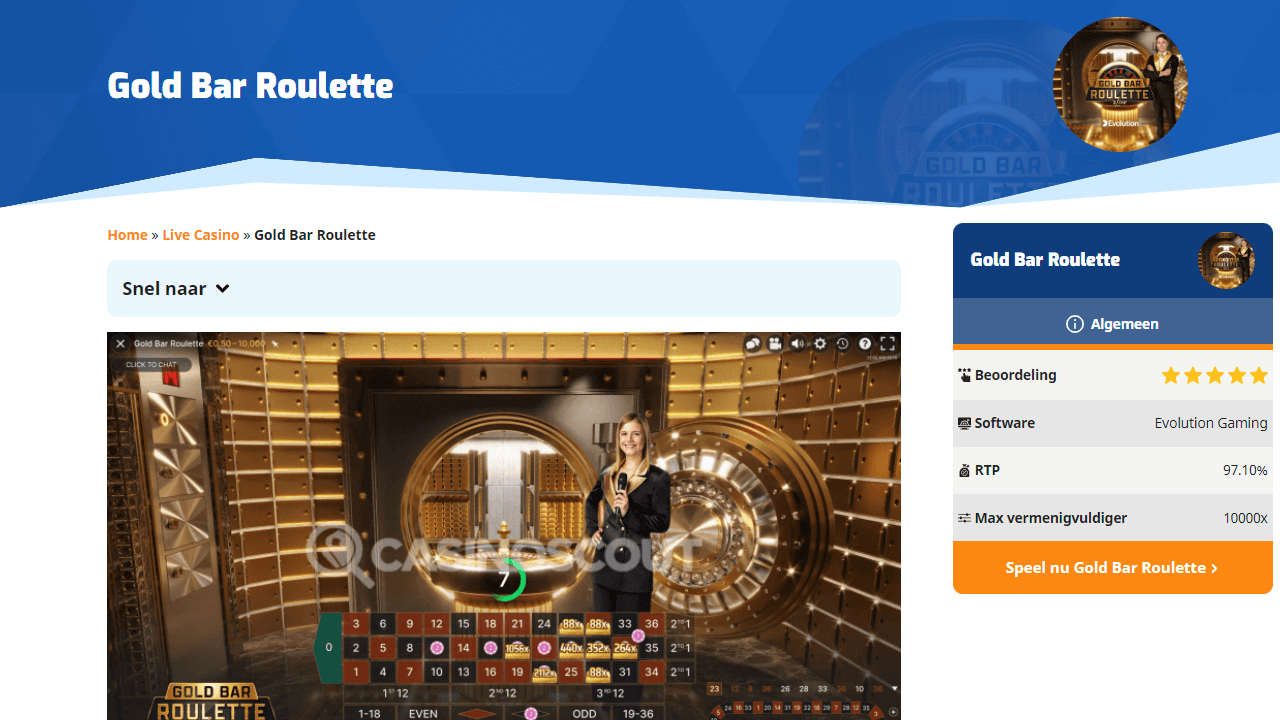 Screenshot van een live casino spel recensie