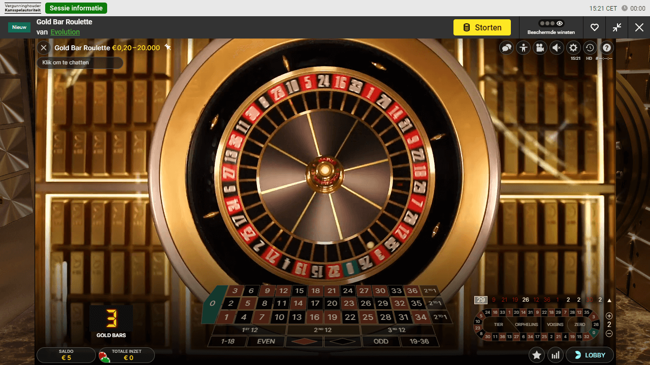 Screenshot van een live casino spel