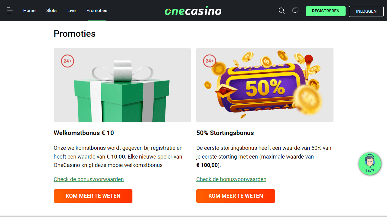 One Casino bonus aanbod