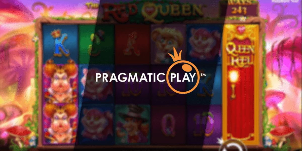 het spel the red queen op de achtergrond met het logo van pragmatic play op de voorgrond