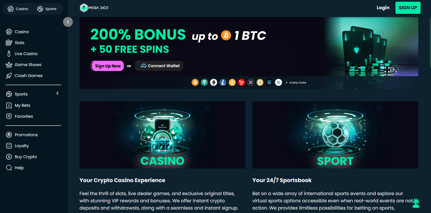 screenshot van mega dice bitcoin casino