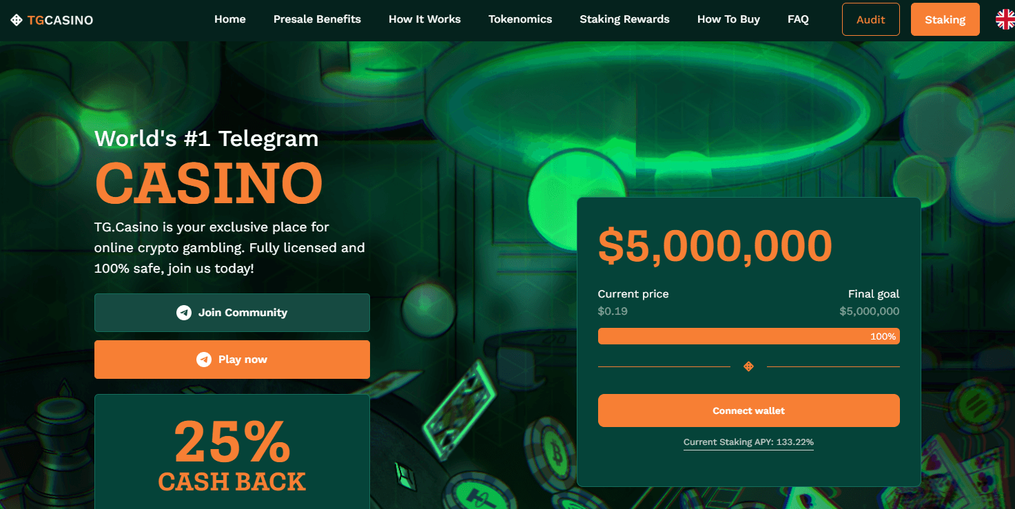 home page screenshot van tg casino crypto