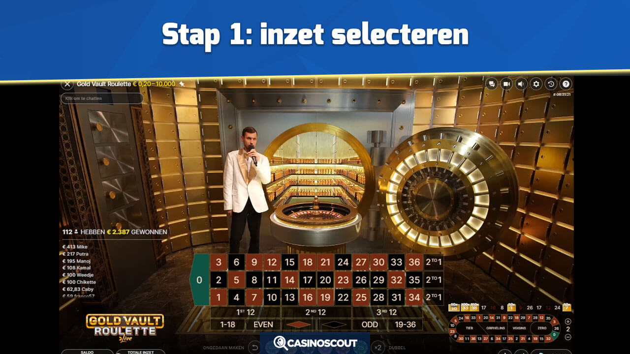 Inzet selecteren Gold Vault Roulette