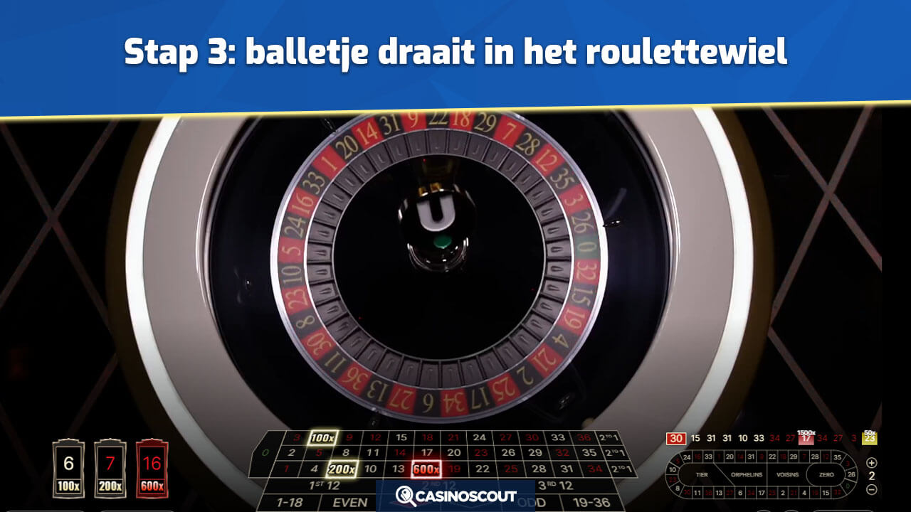 Live dealer gooit het balletje in het roulettewiel