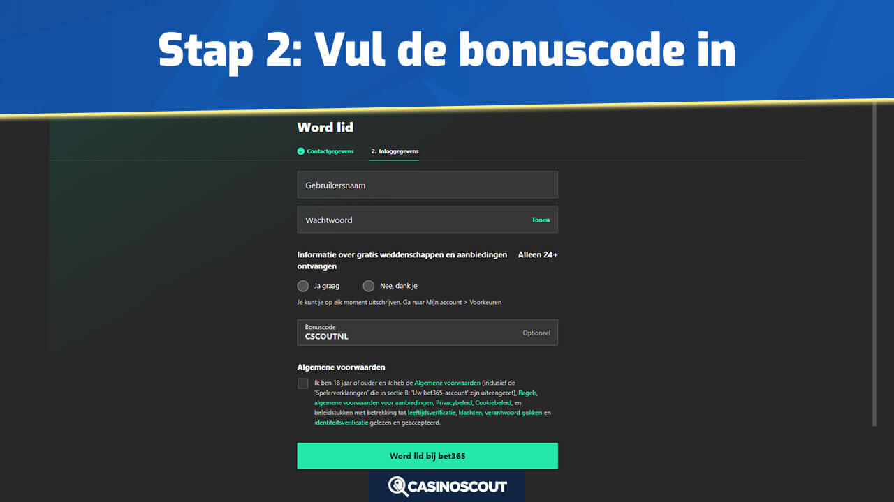 Vul de bonuscode in