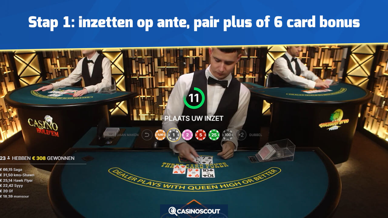 Inzetten op Ante, Pair Plus of 6 Card Bonus