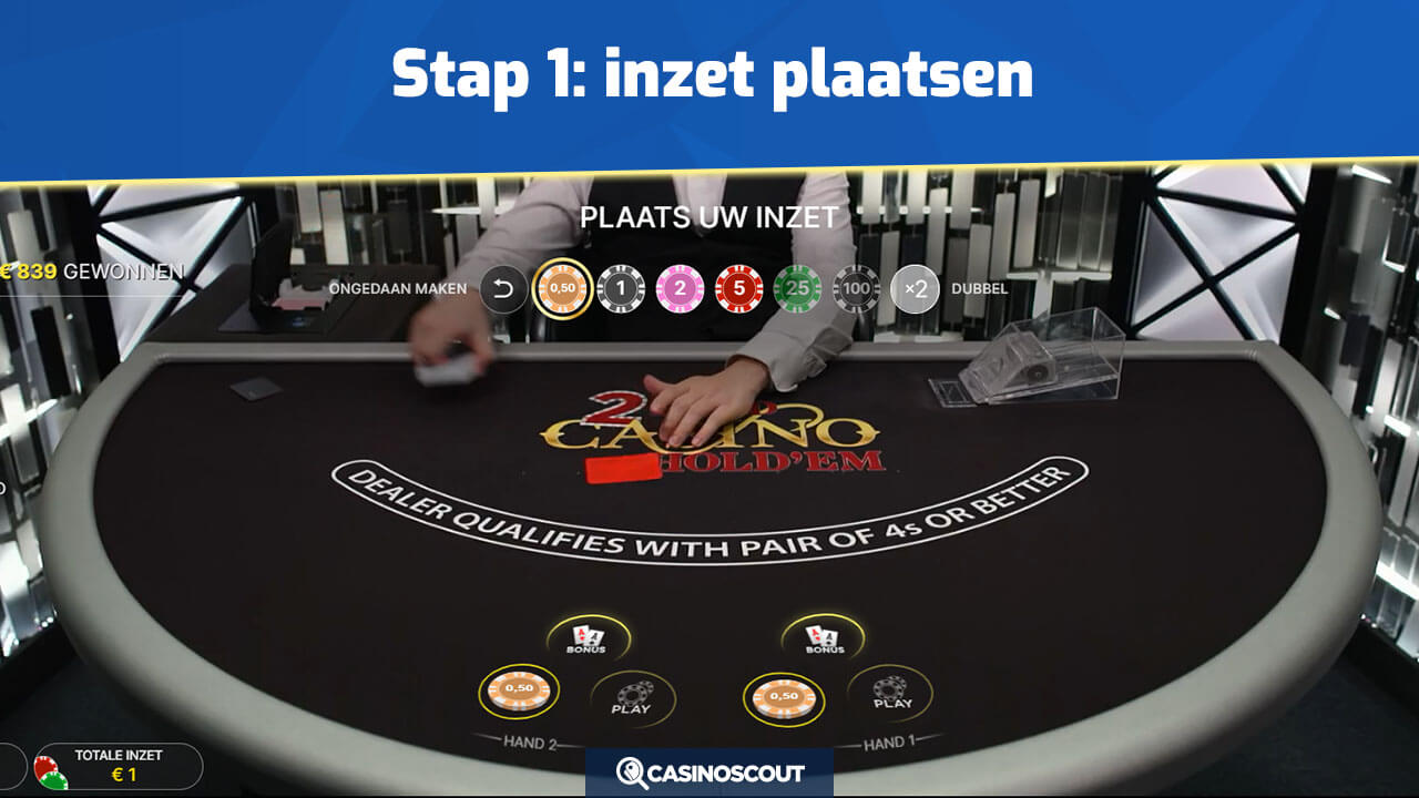 Two Hand Casino Hold'em inzet plaatsen