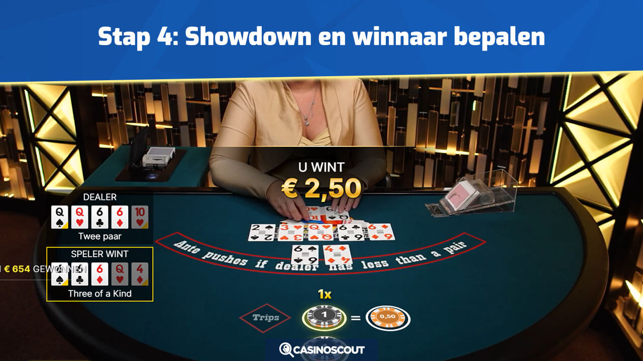 Showdown en winnaar bepalen bij Ultimate Texas Hold'em