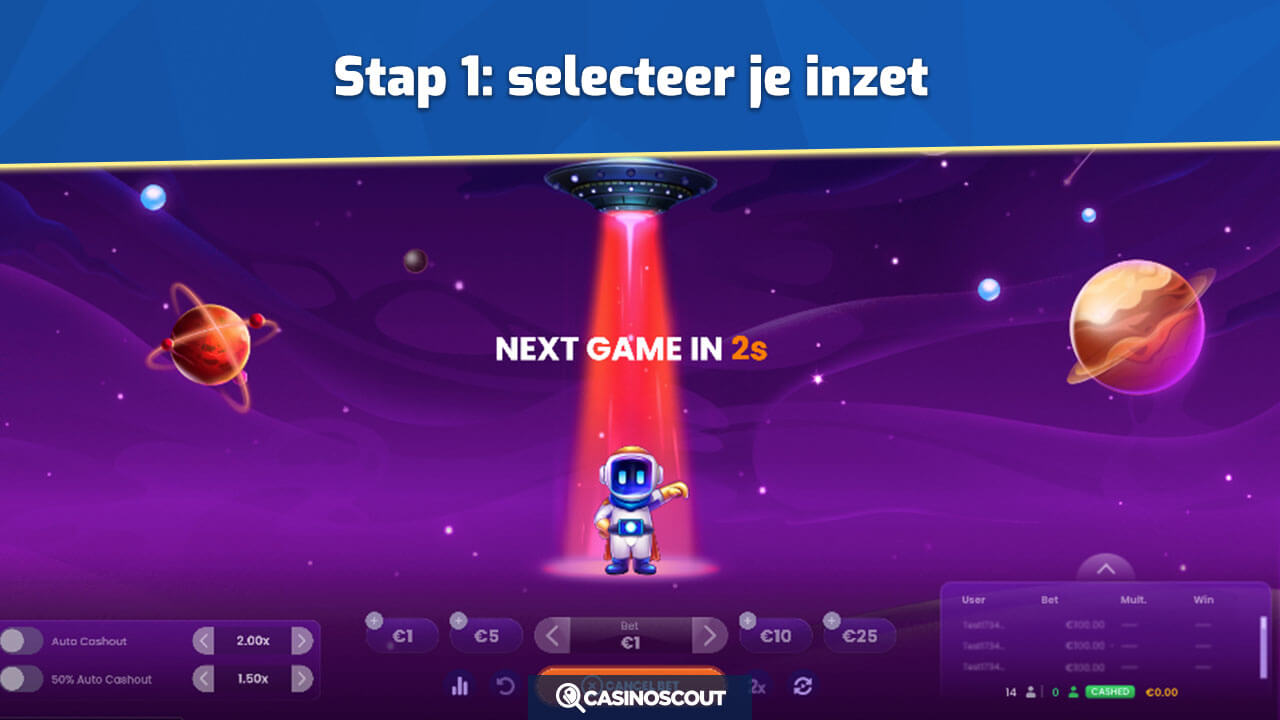 Inzet selecteren bij crash games