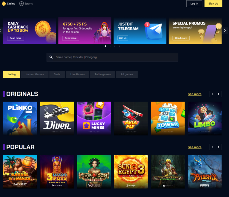 Justbit Casino Screenshot 2