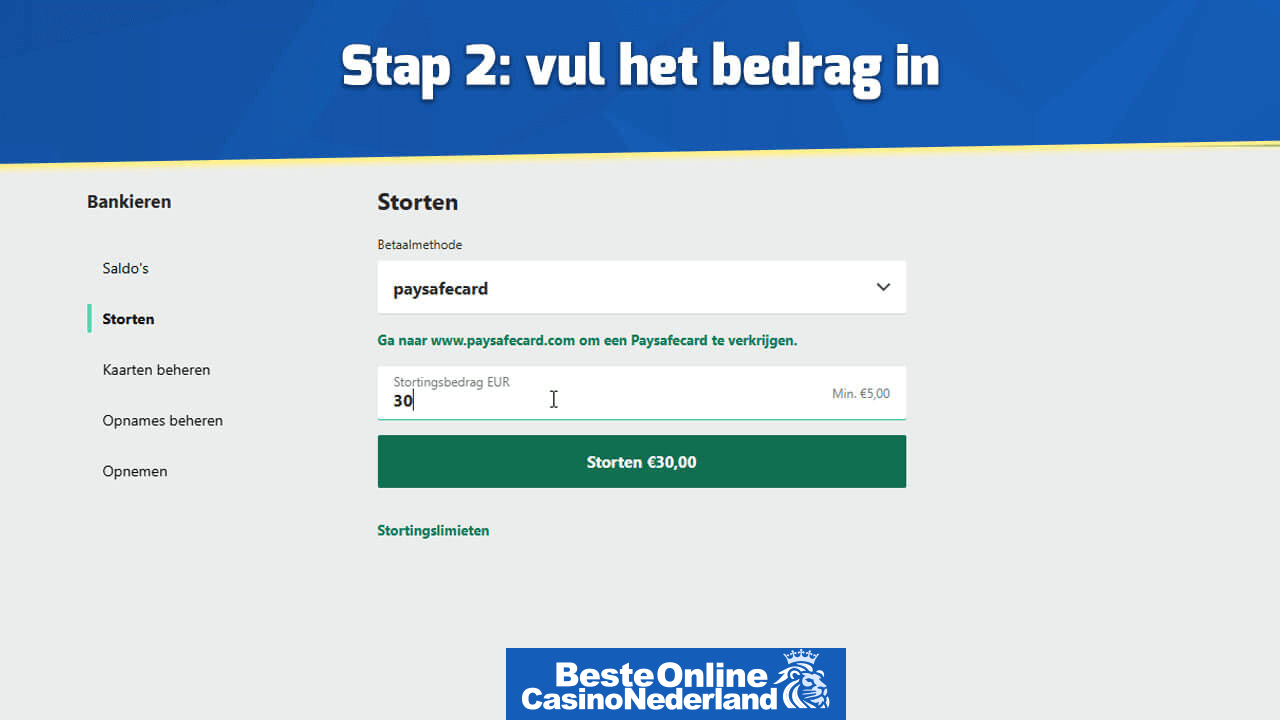 vul in het paysafecard bedrag